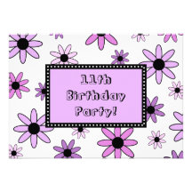 Purple Flower 11th Birthday Party Invitation Cards