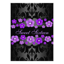 Purple Flower Damask Sweet16 Birthday Invite