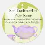 Purple flower teapot and teacups gift tag sticker