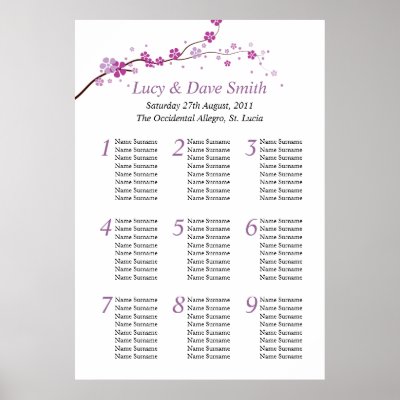 Purple Flower Wedding Table Seating Plan Posters by honey moon