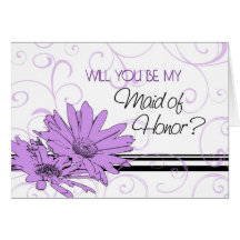 Purple Flowers Maid of Honour Invitation Card