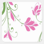 Purple Flowers on White Square Stickers