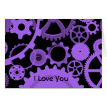 Purple gears on black  I Love You card