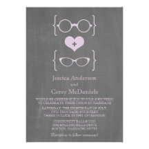Purple Geeky Glasses Chalkboard Wedding Invite