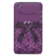 Purple Gem Stones & Heart Jewel Print Barely There iPod Case