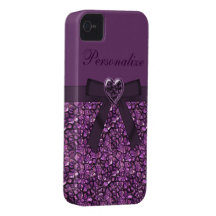 Purple Gem Stones & Heart Jewel Print iPhone 4 Case-Mate Cases