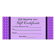 Purple Gift Certificate Customized Rack Card