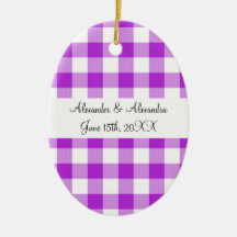 Purple gingham pattern wedding favours christmas ornament