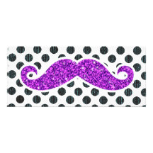 PURPLE GLITTER MUSTACHE POLKA DOTS PERSONALIZED INVITATIONS