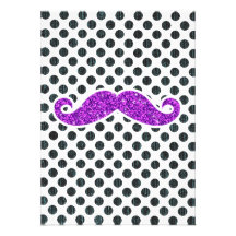 PURPLE GLITTER MUSTACHE POLKA DOTS INVITATION