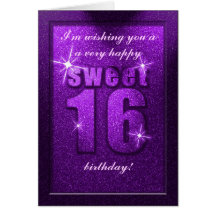 Purple Glitter Sweet 16 Birthday Party Card