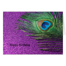 Purple Glittery Peacock Feather Still Life Greeting Cards