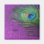 Purple Glittery Peacock Feather Still Life Refrigerator Magnet