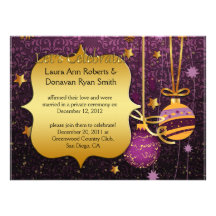 Purple Gold Christmas Post Wedding Invitation