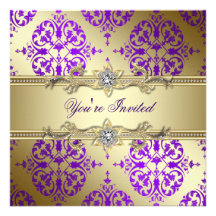 Purple Gold Damask Purple Party Custom Invitations