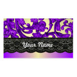 Purple & gold lace damask business card