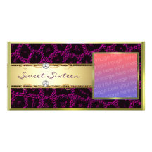 Purple Gold Leopard Sweet Sixteen Photocard Personalized Photo Card