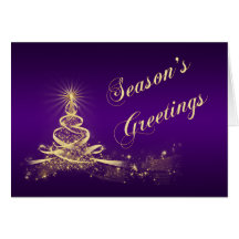 Purple, Gold Lighted Tree Corporate Holiday Card