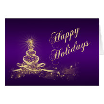 Purple, Gold Lighted Tree Corporate Holiday Card
