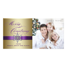 Purple Gold Merry Christmas Greeting Photo Card