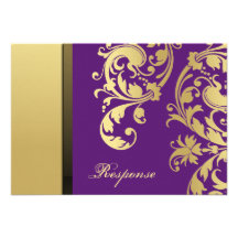 Purple & Gold Shimmer Floral Wedding Response RSVP Personalised Announcements