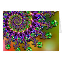 Purple & Green Bokeh Fractal Pattern Cards