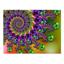 Purple & Green Bokeh Fractal Pattern Postcards