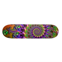Purple & Green Bokeh Fractal Pattern Skate Boards