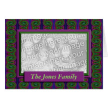purple green curls photo frame greeting cards