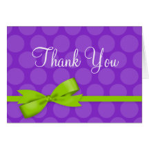 Purple Green Polka Dot Printed Bow Thank You Cards