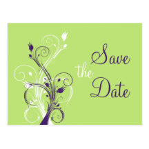 Purple Green White Floral Save the Date Post Card
