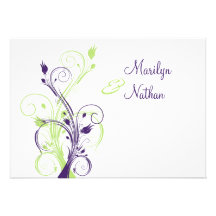 Purple Green White Floral Wedding Invitation