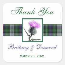 Purple, Green, White Tartan Thistle 1.5" Sticker