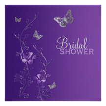 Purple Grey Floral Butterfly Bridal Shower Invite