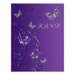 Purple, Grey Floral with Butterflies RSVP Card 2 Personalised Invite