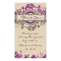 Purple Grey Vintage Floral Wedding Thank You Tag Business Card Template