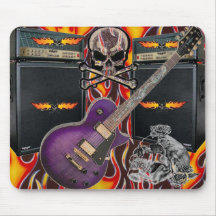 Purple Guitar Flaming Skulls & Amp Mousepad