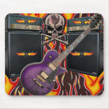 Purple Guitar Flaming Skulls & Amps Mousepad