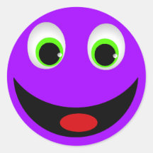 PURPLE HAPPY SMILEY FACE ROUND STICKER