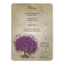 Purple Heart Leaf Tree Wedding Menu Personalised Announcement