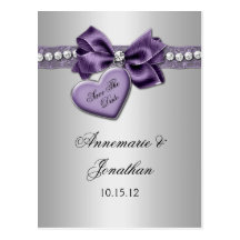 Purple Heart Ribbon Diamonds Silver Save The Date Postcards