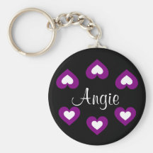 Purple Hearts Customisable Name Keychain