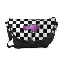 Purple hippo on checkers messenger bags