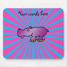 Purple hippo on pink sunburst mousepad