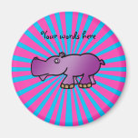 Purple hippo on pink sunburst refrigerator magnet