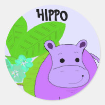 Purple Hippo Round Sticker