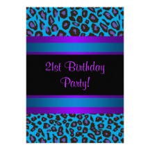 Purple Hot Pink Leopard  Womans 21st Birthday Custom Invite