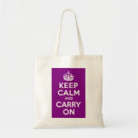 Purple Keep Calm and Carry On Canvas Bags