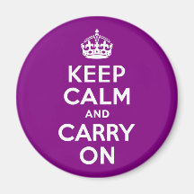 Purple Keep Calm and Carry On Fridge Magnets