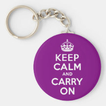 Purple Keep Calm and Carry On Keychains